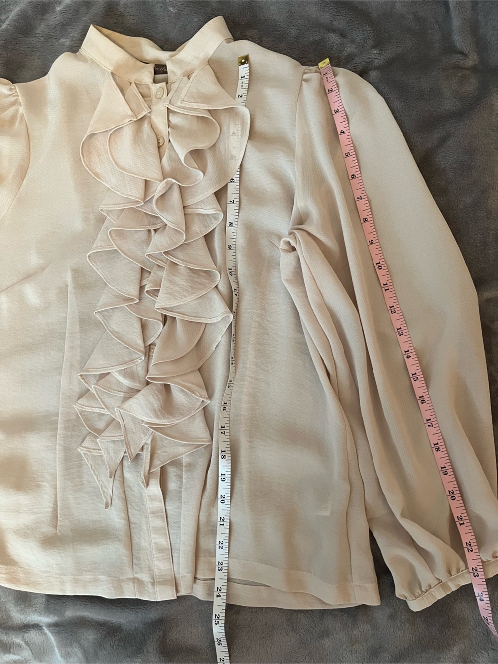 Marks & Spencer Cream Ruffle Front Long-Sleeve Blouse - Picture 3 of 6